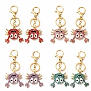 Rhinestone Crab Bag Charm Keychains | Multiple Colors | Gold Tone Purse Charms